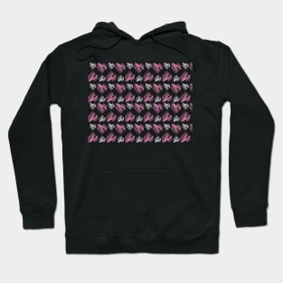 love shape handdrawn pink with white color pattern, black background Hoodie